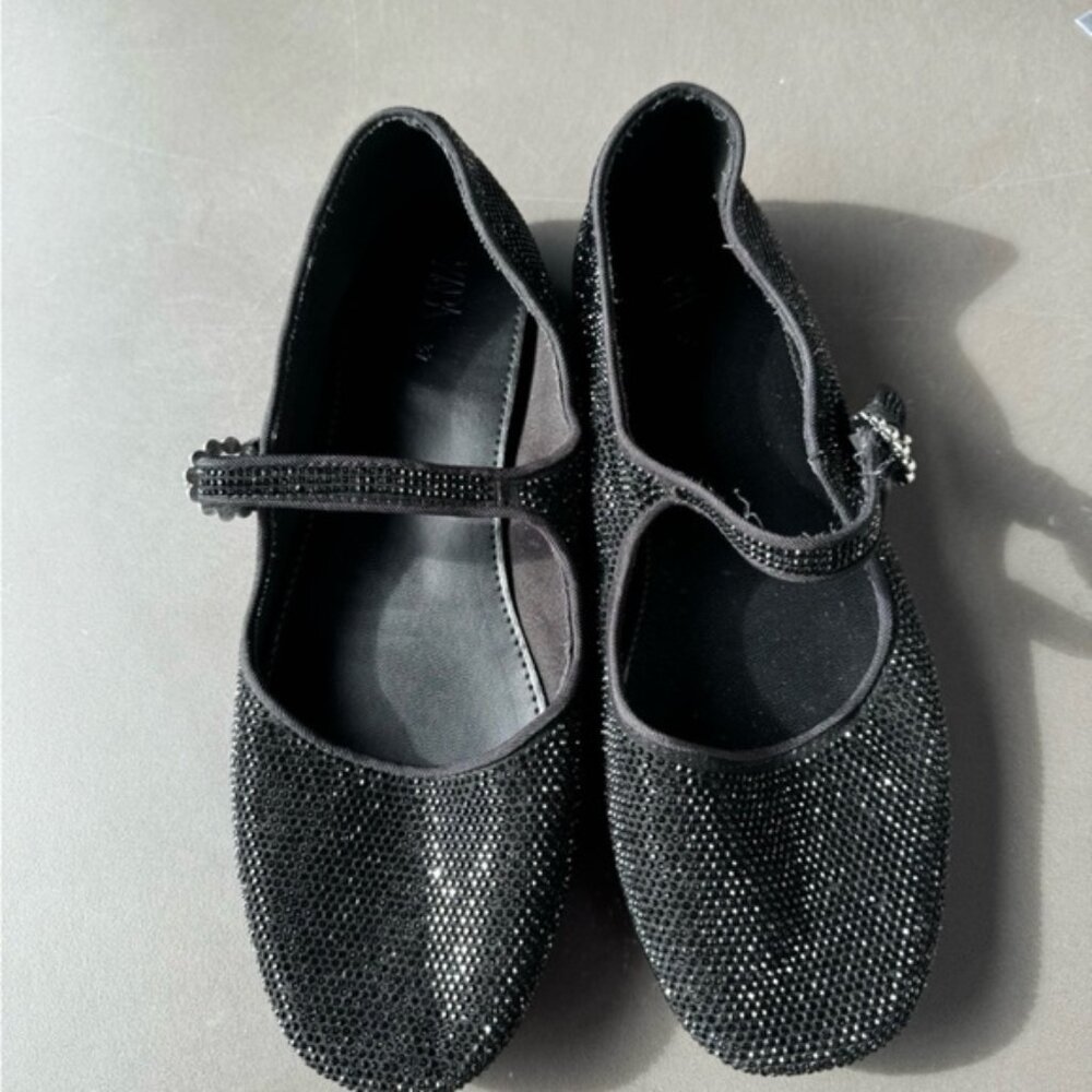 Zara Black Rhinestone Mary Jane Flats size 7